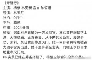 ​曝杨紫林更新将补拍《青簪行》 正在筹备实景搭建